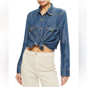 RAMY Brook juniper button Down top denim blue size Small NWT in packaging